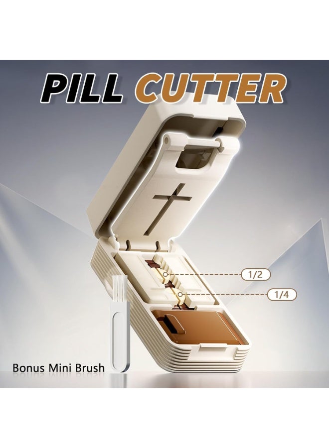 قاطعة أقراص محمولة للحبوب الصغيرة والكبيرة – تقسيم قابل للتعديل إلى 1/4 و1/2 مع علبة تخزين، موزع أقراص مع فرشاة تنظيف، مناسب للسفر - Image 2